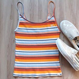 Rip Curl 90s Vintage Orange Yellow Blue Ribbed Crop Tank Top GVC